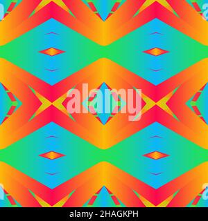 Geometric tile Unusual patchwork seamless pattern vector illustration Neon gradient yellow cyan colors Fashion abstract lines graphic design backgroun Stock Vector