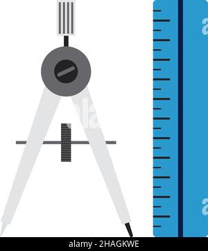 Icon Of Compasses And Scale. Flat Color Design. Vector Illustration. Stock Vector