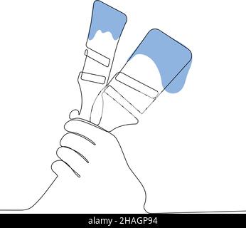 Human hand holds paint brushes with paint Stock Vector
