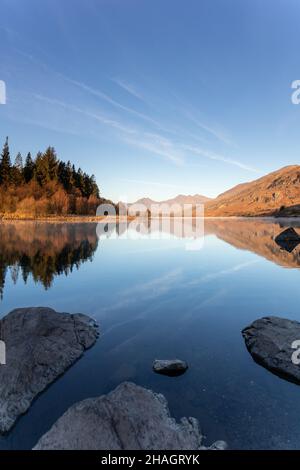 Reflections in Llyn Mymbyr, Snowdonia, North Wales Stock Photo