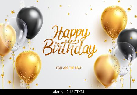 happy birthday gold black balloons vector design illustration Stock ...