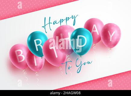 Birthday greeting balloons vector design. Happy birthday to you text in white empty space and balloons element with pattern background for birth day. Stock Vector