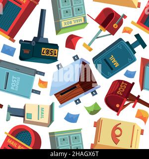 Mailboxes pattern. Correspondence containers appartment colorful post boxes for letters garish vector seamless background Stock Vector