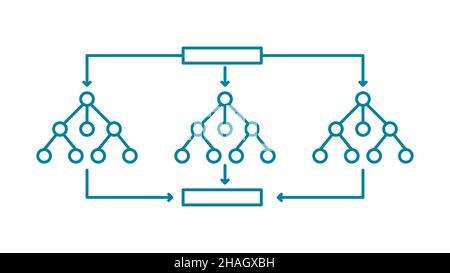 Random forest line icon. Decision trees symbol. Machine learning technique that's used to solve regression and classification problems. Vector graphic Stock Vector