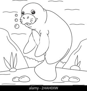 Manatee Coloring Page for Kids Stock Vector