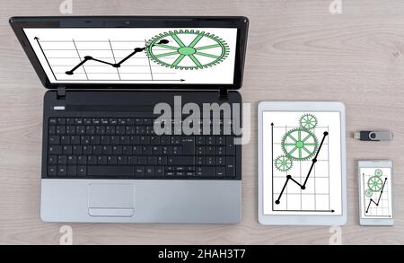 Business analysis concept shown on different information technology devices Stock Photo