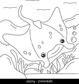 Manta Ray Coloring Page for Kids Stock Vector