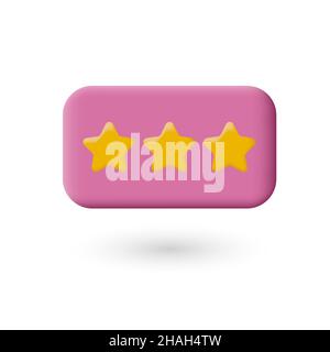 Cartoon pink button with stars. Game or application interface. Ranking concept. Icon on white Stock Vector
