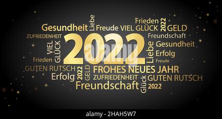 eps vector file with word cloud with new year 2022 greetings and black background Stock Vector