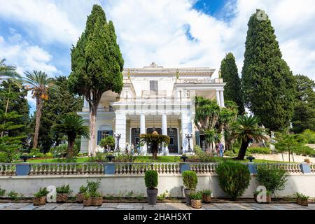 Corfu, Greece - October 24, 2021: A view of the entrance to the Achillion Palace, which is situated on the island of Corfu. Stock Photo