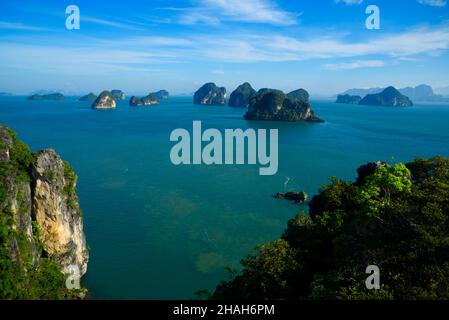 Beautiful sea and islands on blue sky background from Hong island view point, Krabi province,Thailand. Stock Photo