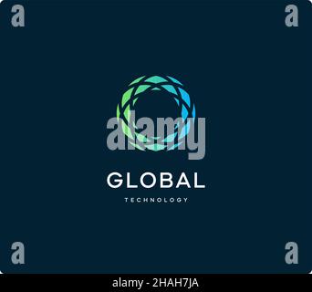 Round abstract logo template for global connection technology. Abstract ring icon, network symbol. Minimal geometric logotype concept for Stock Vector