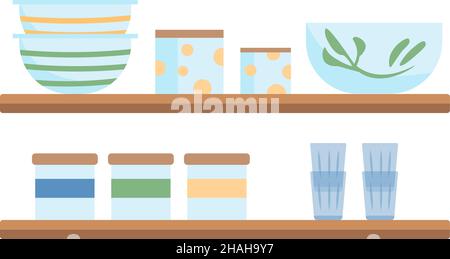 Shelves for kitchen semi flat color vector objects Stock Vector