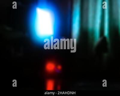 Glowing hacker room at night bokeh background Stock Photo