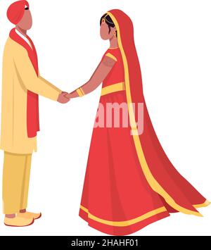 Indian bride and groom reception semi flat colorful vector characters ...