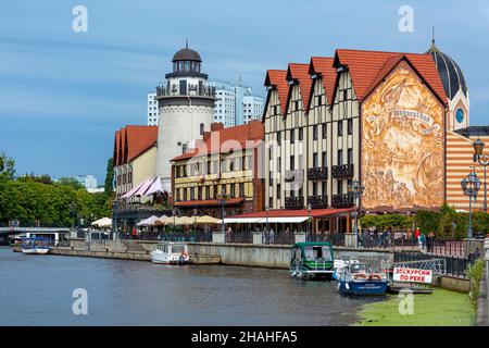 Kaliningrad, the Fish village quarter on the bank of the Pregolya River, Kaliningrad region, Stock Photo