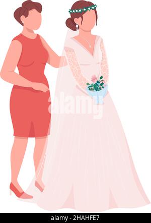 Elegant bride with mother semi flat color vector character Stock Vector