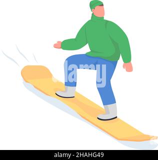 Man ride on snowboard semi flat color vector character Stock Vector
