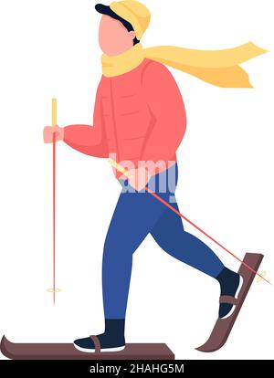 Person skiing semi flat color vector character Stock Vector