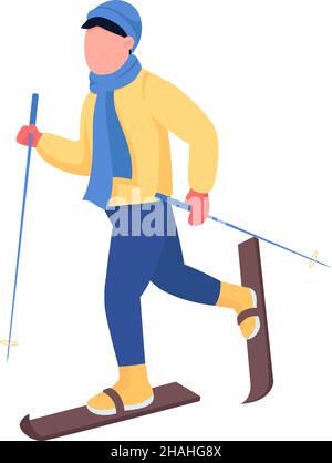 Man skiing semi flat color vector character Stock Vector