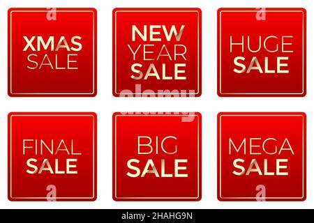 Vector set of square shape red sale tags, isolated on white background Stock Vector