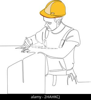 Continuous one line drawing ofengineer wearing uniform and safety helmet Stock Vector