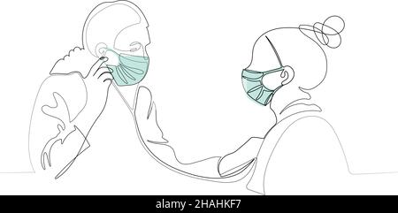 Doctor in medical facemask hold stethoscope Stock Vector