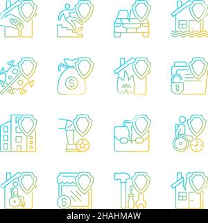 Insurance case types gradient linear vector icons set Stock Vector