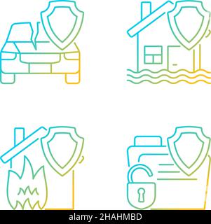Insurance protection types gradient linear vector icons set Stock Vector