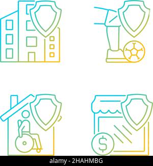 Insurance policy types gradient linear vector icons set Stock Vector