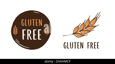 Gluten free, hand drawn icons, stickers, illustrations Stock Vector