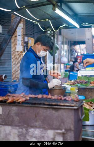 Pattaya Thailand, Naklua night market with lots of street food, local Thai market with people selling food Naklua Night Market. Pattaya Stock Photo