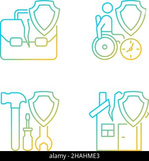 Accidents insurance types gradient linear vector icons set Stock Vector