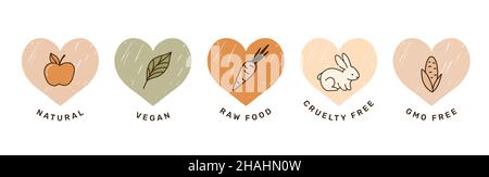 Hand drawn natural, vegan, Gmo free icons, stickers Stock Vector