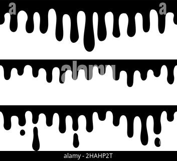 Seamless dripping elements. Ink drips, shape of melting drops. Black liquid borders, graffiti paint flow. Art syrop stain, isolated flowing decent Stock Vector