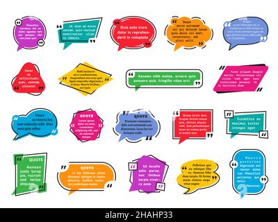 Quote bubble. Memo stickers, quotes text notes ideas. Feedback shapes templates, blog or web site speech frames. Comments tidy vector elements Stock Vector