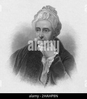 Antique circa 1870 engraving of William Cowper by Henry Bryan Hall (New York). William Cowper (1731-1800) was an English poet and hymnwriter. SOURCE: ORIGINAL ENGRAVING Stock Photo