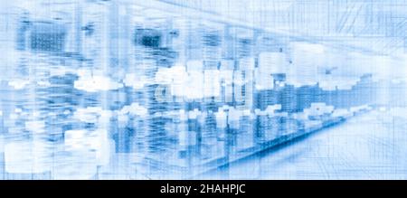 Server in a data center with matrix and abstract technology elements Stock Photo