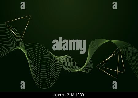 Background green dark abstract 3D with linear transition technology futurism wave triangles. Banner, backdrop, template. Vector illustration Stock Vector