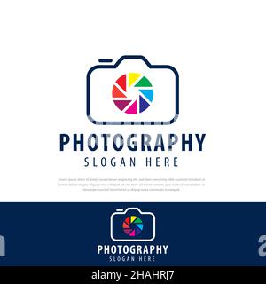 Color lens photography camera template logo, line style,icon vector illustration Stock Vector