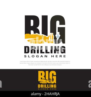 Vector Big Drilling Contractor design logo.heavy equipment illustration for construction company Stock Vector