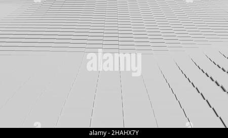 Abstract illustration of displaced white square tiles waving. 3d ...