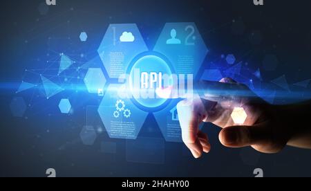 Hand touching digital button concept Stock Photo