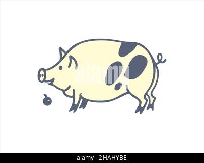 Adult pig, wild boar vector illustration. Twelve animals of the Chinese zodiac. Happy, cute character isolated on white background. Stock Vector