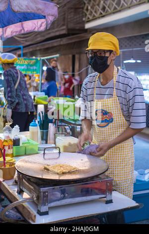 Pattaya Thailand, Naklua night market with lots of street food, local Thai market with people selling food Naklua Night Market. Pattaya Stock Photo