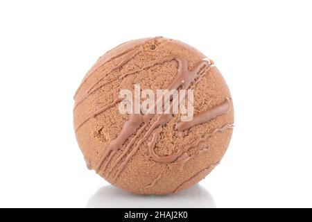 One sweet chocolate cookie, close-up, isolated on white. Stock Photo