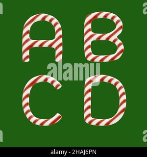 3d rendering of candy cane alphabet - letters A-D Stock Photo