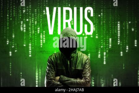 Faceless hacker with inscription concept Stock Photo