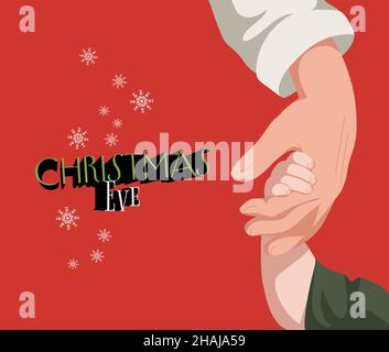 Christmas Eve and New Year background with father holding child's hand. Family background. Father's Day. Holiday banner, Greeting card. Vector illustr Stock Vector