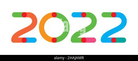 2022 year modern style colorful vector lettering, isolated on white Stock Vector